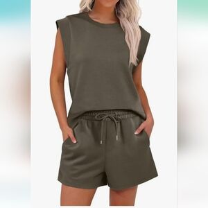 Women's Olive Green Sleeveless Top and Shorts Set